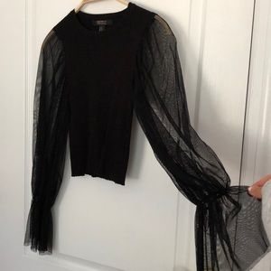 Black sweater top with mesh sleeves